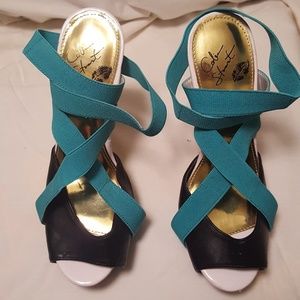 COLIN STUART STILETTO OPEN TOE COLOR BLOCK HEEL6.5